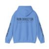 Run Director parkrun volunteer carolina blue hoodie hood down