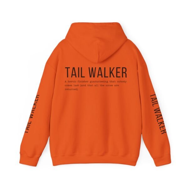 Tail walker parkrun volunteer orange hoodie back hood down