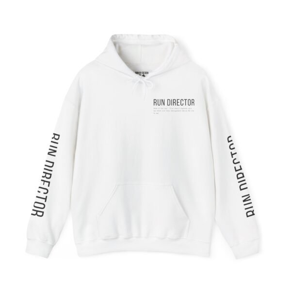 Run Director parkrun volunteer white hoodie front