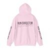 Run Director parkrun volunteer pink back of hoodie
