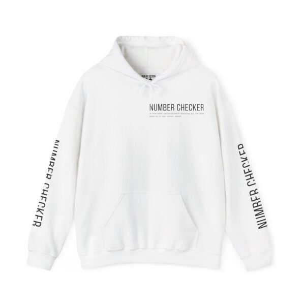 Number checker parkrun volunteer white hoodie front