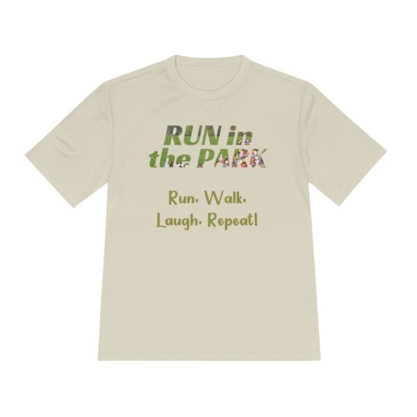 Run, Walk, Laugh, Repeat, fun slogan wicking t-shirt