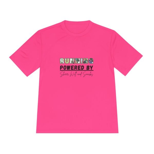 Running: Powered by Sheer Will and Snacks. wicking t shirt