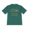 Powered by Community, fun slogan wicking t-shirt