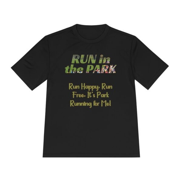 Run Happy, Run Free, fun slogan wicking t-shirt