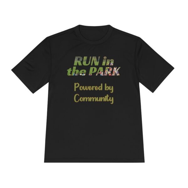 Powered by Community, fun slogan wicking t-shirt